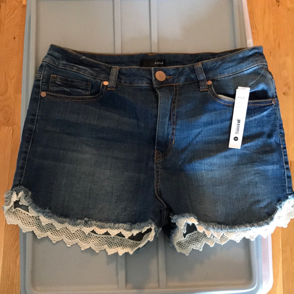 AQUA lace trim shorts Rue La La
